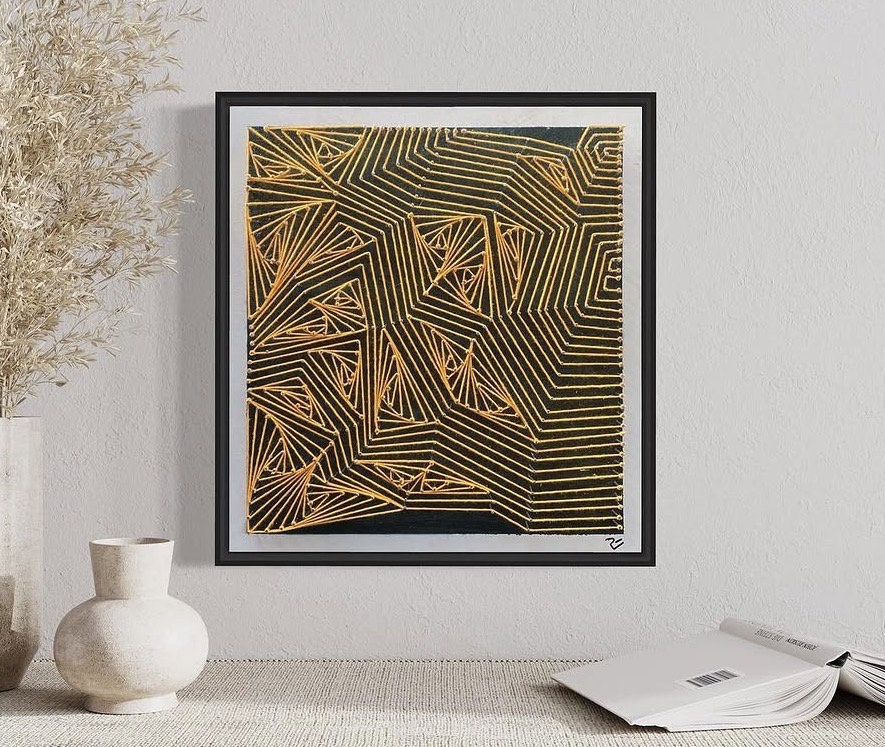 Golden Hour — an early small-format work in black and gold thread